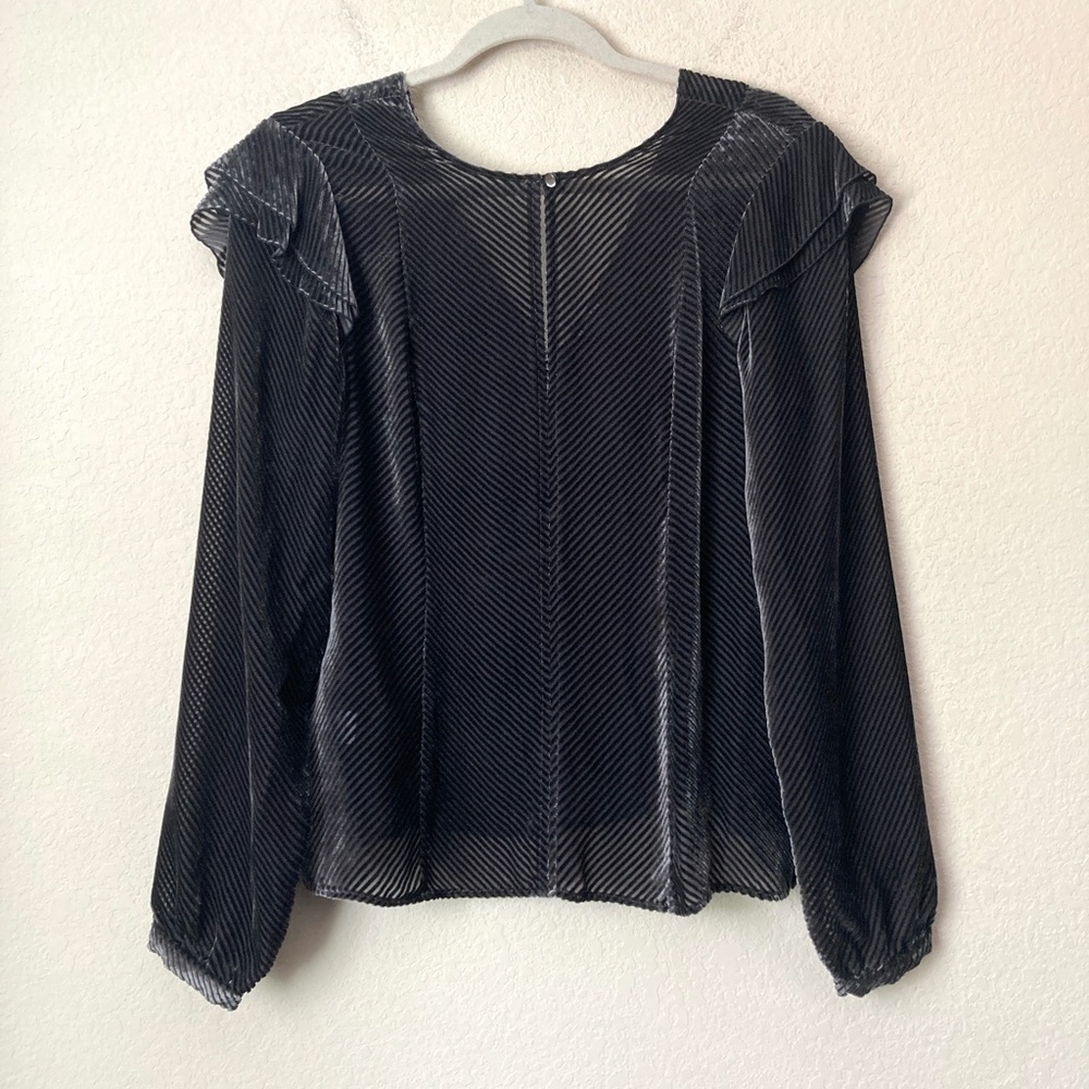 Worth Velvet Silk Blend Ruffle Shoulder Keyhole Blouse Top